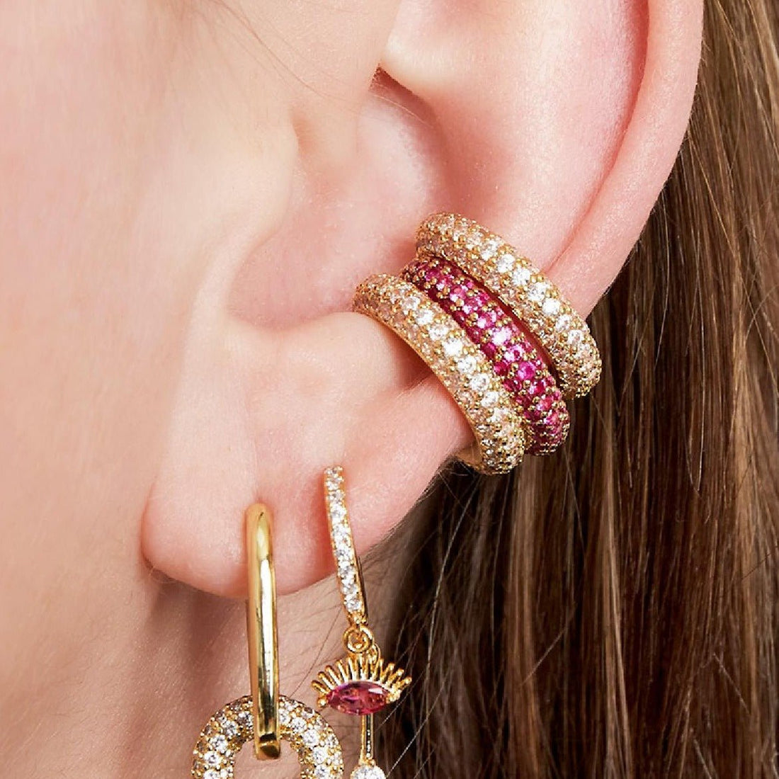 &quot;Popular Pave Hoops&quot; Earcuffs